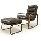 Silvio Leather Chair and Ottoman, Florence Chocolate - Home Source Furniture