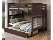Bedz King Full Over Full End Ladder Bunk Bed with Twin Trundle in Dark Cherry