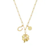 18" Long Link Starter Necklace with Everything Disc, Small Fortuna Horseshoe, and Small Luck & Love Clover
