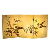 2 ft. Short Double Sided Plum Tree Canvas Folding Screen