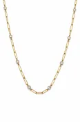 14K Two Tone Diamond Station Necklace .96ctw Bezel Link 18in Elegant
