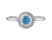 10kt White Gold Ring With Round .25ct Blue Topaz Center Surrounded by