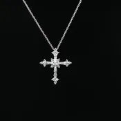 14K White Gold Cross Necklace with Diamond Accents