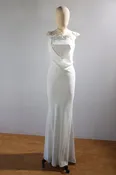 David Fielden Long Crepe Lace-Neck Dress DR48 — Ivory
