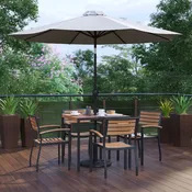 Lark 7 Piece Outdoor Patio Table Set with 4 Synthetic Teak Stackable Chairs