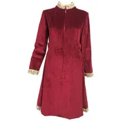 Garnet Red Silky Cotton Velvet Jewel Trim Mod Dress 1960s
