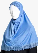 2-Piece Lace Trim Hijab – Blue | hi2985