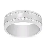 14K White Gold 8mm 2 Row Channel Set Diamond Wedding Band, Size 10