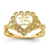 10k Yellow Gold Polished Diamond 15 Quinceanera Heart Ring Size:7