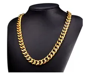 14K Yellow Gold Solid Brass Classic Cuban Chain