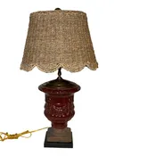 29” Burgundy Stoneware Flowerpot Lamp & 16” Scalloped Seagrass Lampshade