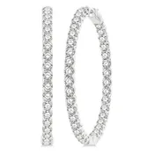 10 Ctw Inside-Out Round Cut Diamond 1 3/4 Inch Hoop Earrings in 14K White Gold