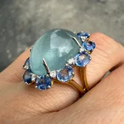 Aquamarine, Sapphire & Diamond Cocktail Ring in 14K Gold