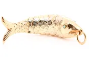 14K Gold Articulated Fish Pendant Turquoise Eyes