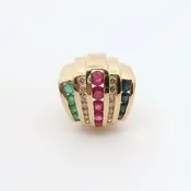 Estate 14K Yellow Gold Tri-Color Gemstone & Diamond Channel Set Slide Pendant