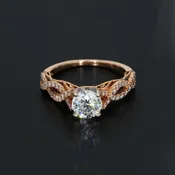 14k Rose Gold Engagement Ring with Diamond Center &amp; Accent Stones – Size 4.75