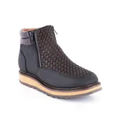 ACERO Black & Brown Basket Wave Zipper Ankle Boot