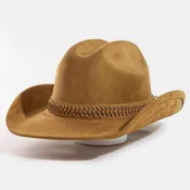 Brown Intricate Woven Band Faux Suede Cowboy Hat
