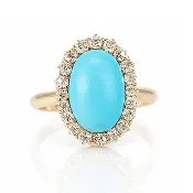 10K Yellow Gold Blue Stone & Diamond Halo Ring