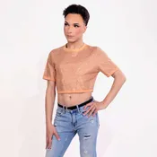 Strass Rhinestone Crop Top - Pink - Small