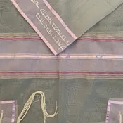 Sheer Gray Organza Tallit Set with Lavender Stripes