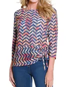 3/4 Sleeve Scoop Neck Top with Drawstring Hem
