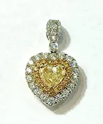 18K Gold 2.00CT Diamond FANCY YELLOW HEART with 1.81CT white Diamonds