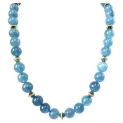 11.50mm Round Aquamarine Beaded Necklace with Gold and London Blue Topaz, 21 In