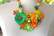 Citrus Blossoms - Vintage Enamel Flower Necklace