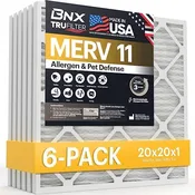 BNX TruFilter 20x20x1 Air Filter MERV 11 (6-Pack) – MADE IN USA – Allergen Defense Electrostatic Pleated Air Conditioner HVAC AC Furnace Filters for Allergies, Dust, Pet, Smoke, Allergy MPR 1200 FPR 7 –