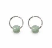 A Grade Jade Barrel With Stainless Steel Loop Earring