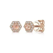 14K Rose Gold Hexagonal Morganite and Diamond Stud Earrings