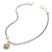 14K Gold Plated Cubic Zirconia Heart Pendant Double Chain Toggle Necklace