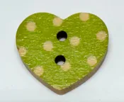 18mm 2 hole white spotted wood heart Grass Green