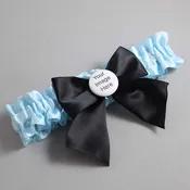 Alice Blue and Black Satin Wedding Garter / Blue and Black Wedding Garters /  Custom Button # (305-305-123)-01-B01-M44