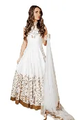 Anita White Gown with Embroidered Torso and Hem