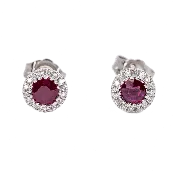 14K White Gold Ruby and Diamond Halo Stud Earrings