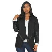 Black Leather Sleeve Cardigan Sweater