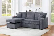 2PC Corduroy Sectional with Pull-Out Bed Storage Chaise Set