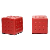 2 Ottomans Cube in Red Faux Leather
