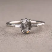 1.02 Carat Salt and Pepper Hexagon Diamond Engagement Ring, Zoe Setting, 14K White Gold