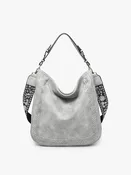 Aris Whipstitch Hobo/Crossbody w/ Guitar Strap: Lt. Grey