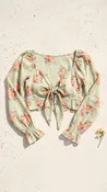 Sage Tie Front Floral Blouse