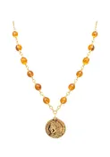 Amber Gold Coin Pendant Necklace