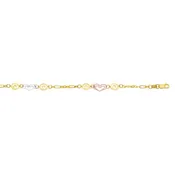 14 Karat Gold Tricolor Heart Ankle Bracelet - 10 inch
