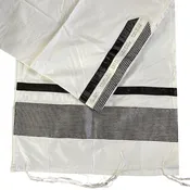 Cotton Tallit Set with Black and Silver Striping