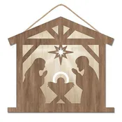 10.5"L X 9.5"H NATIVITY SCENE SIGN - BROWN/NATURAL/WHITE - AP7330