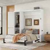 Ailsa Queen Size Wood Murphy Bed with Wardrobe and Shelf