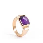 African Amethyst 4.22ct Cushion Cut 14K Handcrafted Gemstone Cantilever Ring