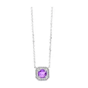 10K White Gold Amethyst & Diamond Halo Pendant